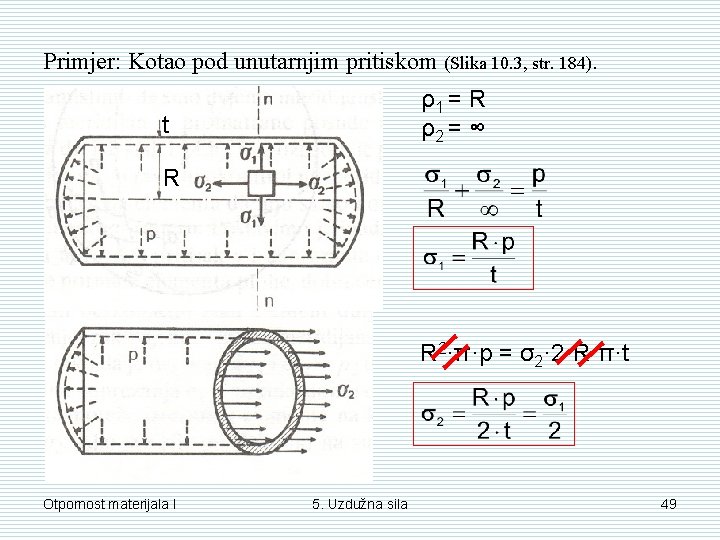 Primjer: Kotao pod unutarnjim pritiskom (Slika 10. 3, str. 184). ρ1 = R ρ2 Primjer: Kotao pod unutarnjim pritiskom (Slika 10. 3, str. 184). ρ1 = R ρ2