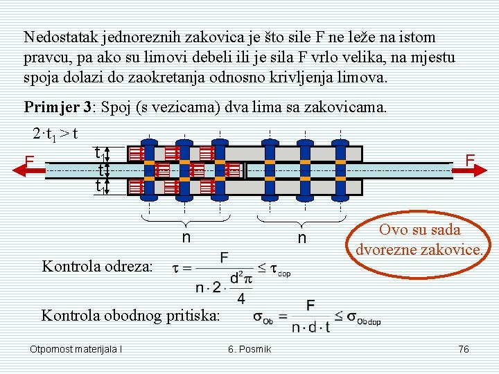 Nedostatak jednoreznih zakovica je što sile F ne leže na istom pravcu, pa ako Nedostatak jednoreznih zakovica je što sile F ne leže na istom pravcu, pa ako