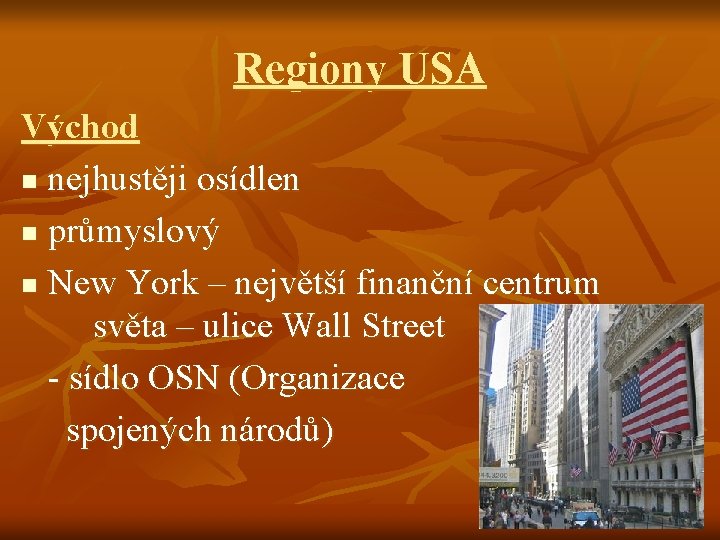 Regiony USA Východ n nejhustěji osídlen n průmyslový n New York – největší finanční