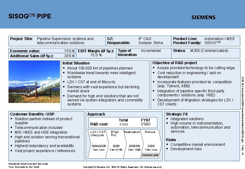 SISOGCIS PIPE Project Title: Pipeline Supervisory systems and telecommunication solutions Economic value: Additional Sales