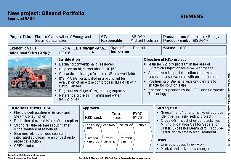 New project: Oilsand Portfolio Improved SAGD Project Title: Flexible Optimization of Energy and Steam