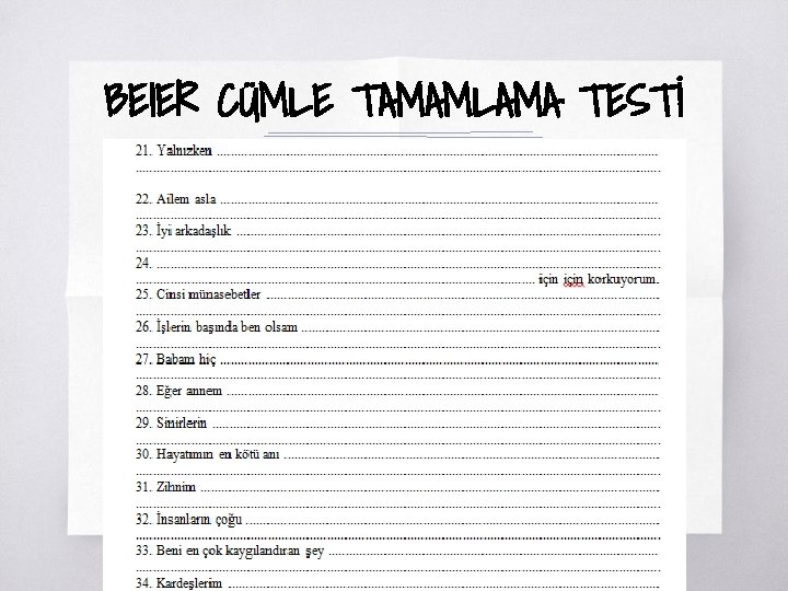 BEIER CÜMLE TAMAMLAMA TESTİ ▧? 