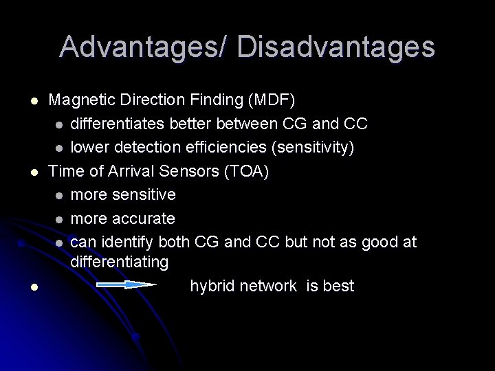 Advantages/ Disadvantages l l l Magnetic Direction Finding (MDF) l differentiates better between CG