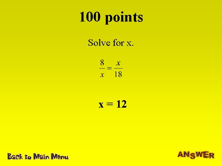 100 points Solve for x. x = 12 