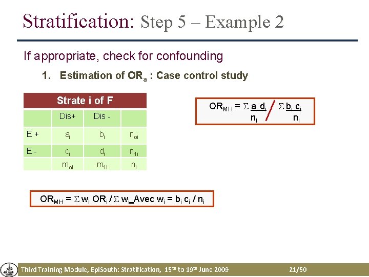 Stratification: Step 5 – Example 2 If appropriate, check for confounding 1. Estimation of Stratification: Step 5 – Example 2 If appropriate, check for confounding 1. Estimation of