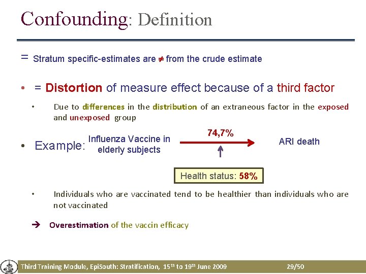 Confounding: Definition = Stratum specific-estimates are from the crude estimate • = Distortion of Confounding: Definition = Stratum specific-estimates are from the crude estimate • = Distortion of