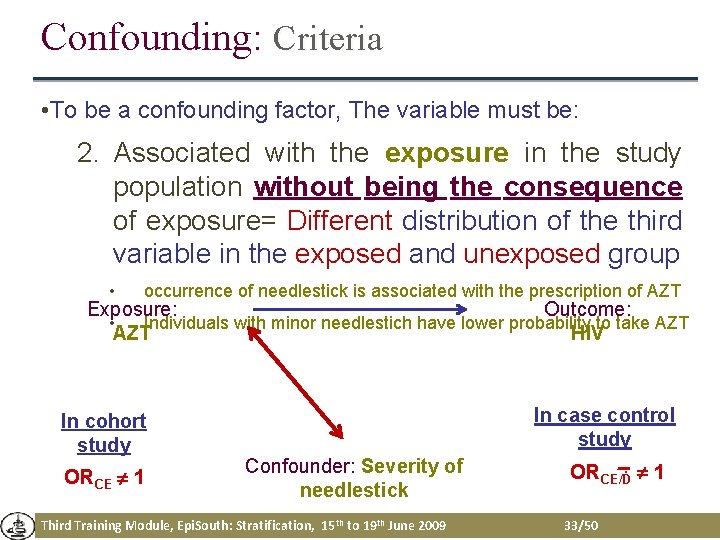 Confounding: Criteria • To be a confounding factor, The variable must be: 2. Associated Confounding: Criteria • To be a confounding factor, The variable must be: 2. Associated