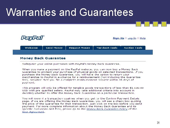 Warranties and Guarantees 31 