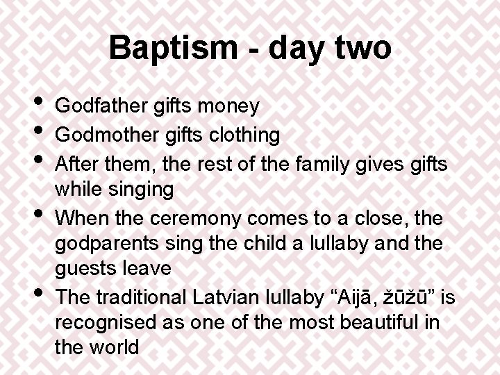Baptism - day two • • • Godfather gifts money Godmother gifts clothing After