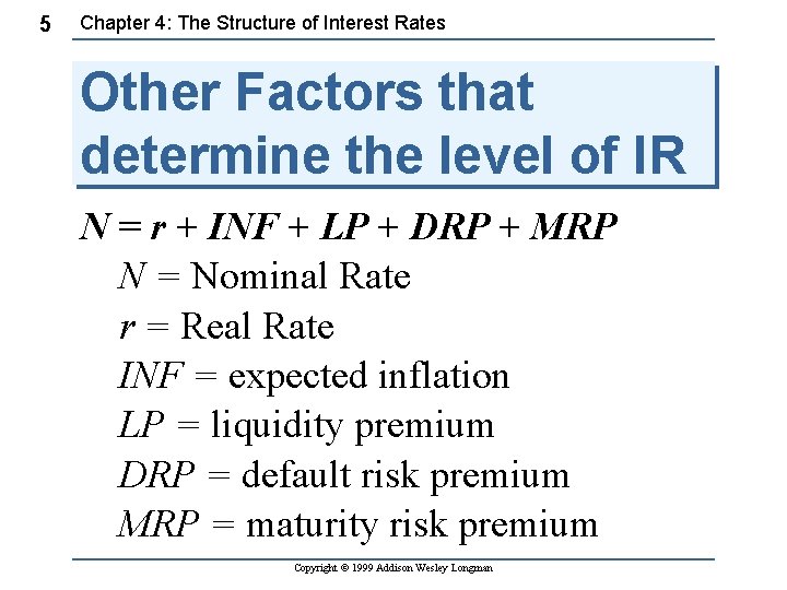 5 Chapter 4: The Structure of Interest Rates Other Factors that determine the level 5 Chapter 4: The Structure of Interest Rates Other Factors that determine the level