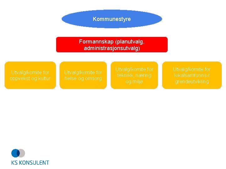 Kommunestyre Formannskap (planutvalg, administrasjonsutvalg) Utvalg/komite for oppvekst og kultur Utvalg/komite for helse og omsorg