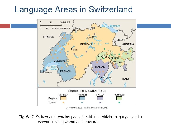 Language Areas in Switzerland Fig. 5 -17: Switzerland remains peaceful with four official languages