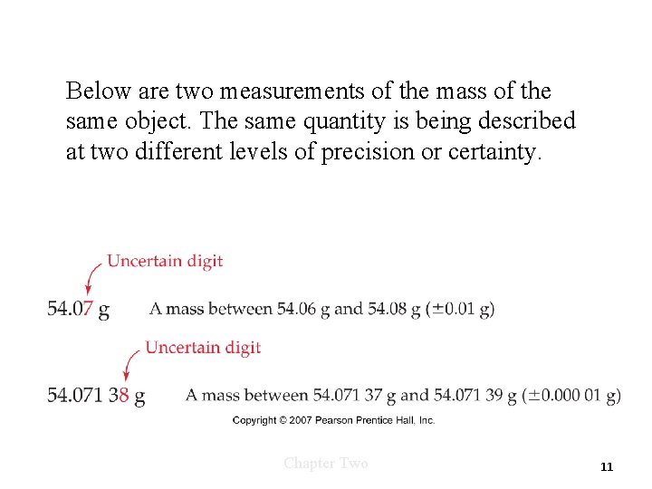 Below are two measurements of the mass of the same object. The same quantity