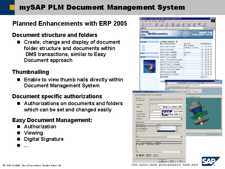 my. SAP PLM Document Management System Planned Enhancements with ERP 2005 Document structure and