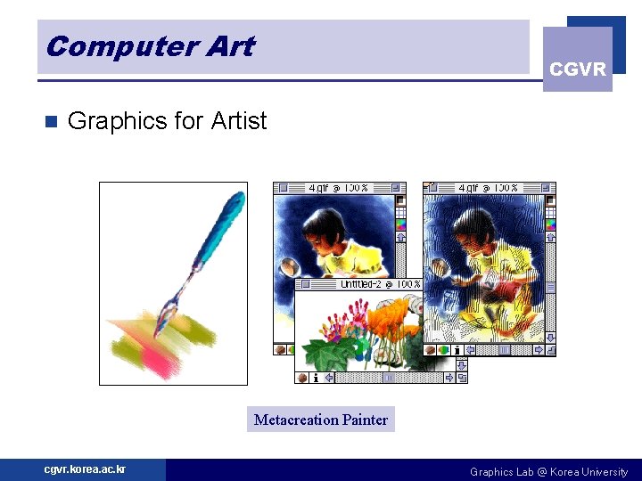 Computer Art n CGVR Graphics for Artist Metacreation Painter cgvr. korea. ac. kr Graphics