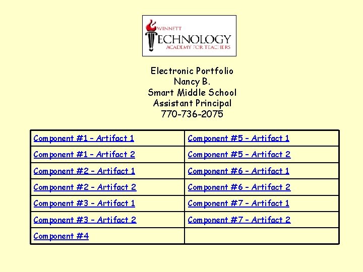 Electronic Portfolio Nancy B. Smart Middle School Assistant Principal 770 -736 -2075 Component #1