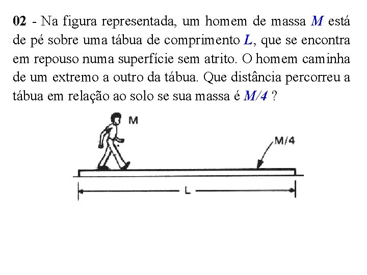 02 - Na figura representada, um homem de massa M está de pé sobre