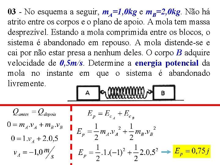 03 - No esquema a seguir, m. A=1, 0 kg e m. B=2, 0