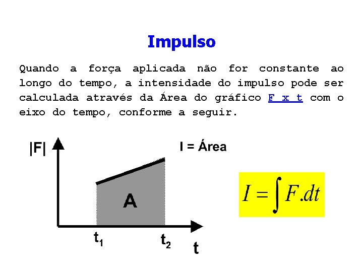 Impulso Quando a força aplicada não for constante ao longo do tempo, a intensidade