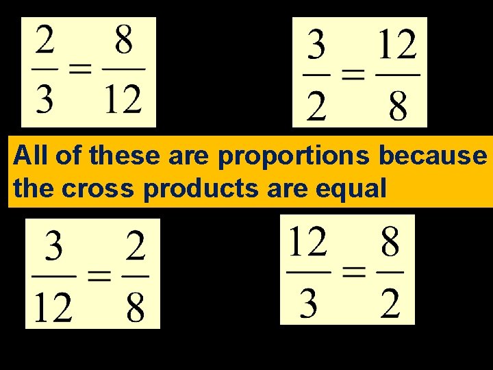All of these are proportions because the cross products are equal 