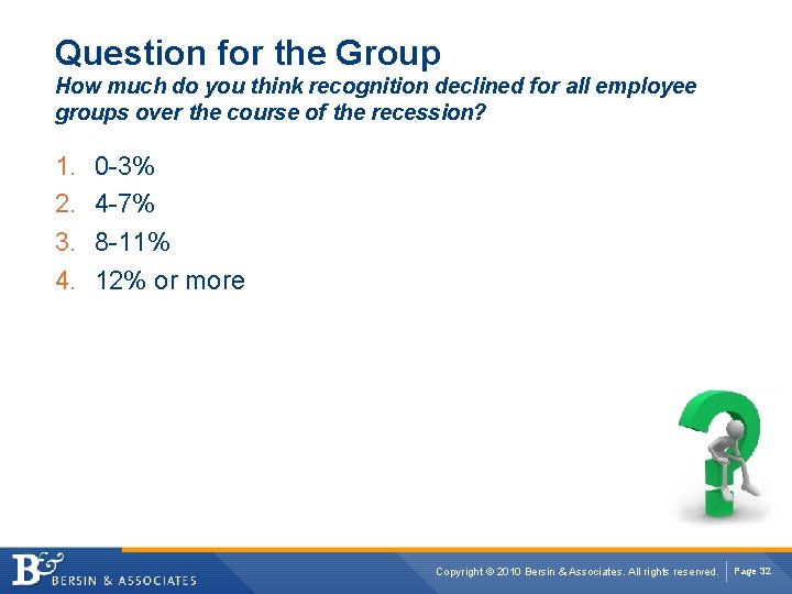 Question for the Group How much do you think recognition declined for all employee