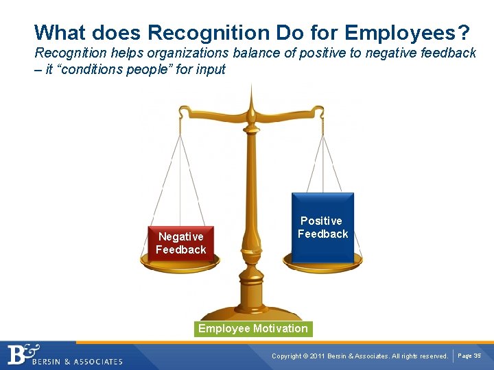 What does Recognition Do for Employees? Recognition helps organizations balance of positive to negative