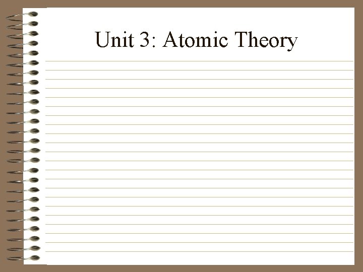 Unit 3: Atomic Theory 