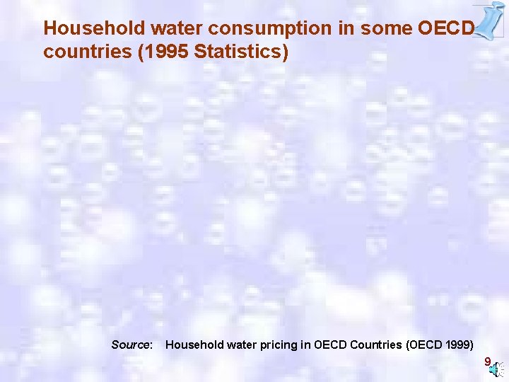 Household water consumption in some OECD countries (1995 Statistics) Source: Household water pricing in