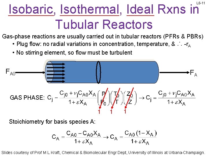 L 6 -11 Isobaric, Isothermal, Ideal Rxns in Tubular Reactors Gas-phase reactions are usually