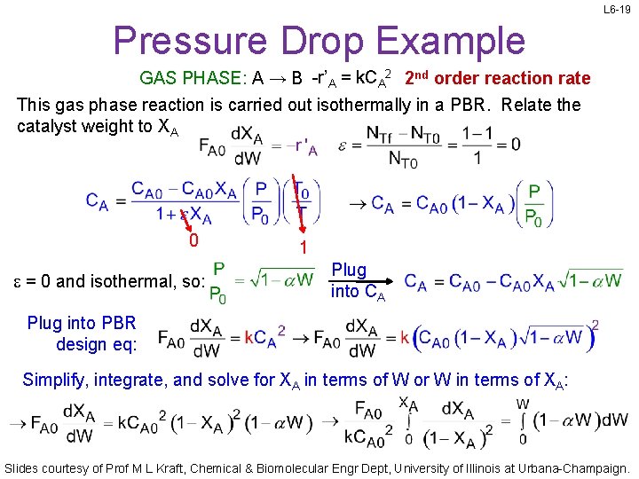 L 6 -19 Pressure Drop Example GAS PHASE: A → B -r’A = k.