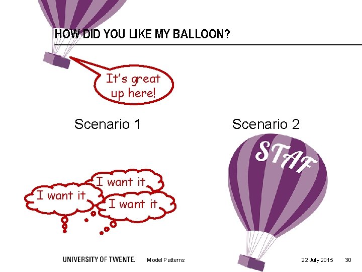 HOW DID YOU LIKE MY BALLOON? It’s great up here! Scenario 1 I want
