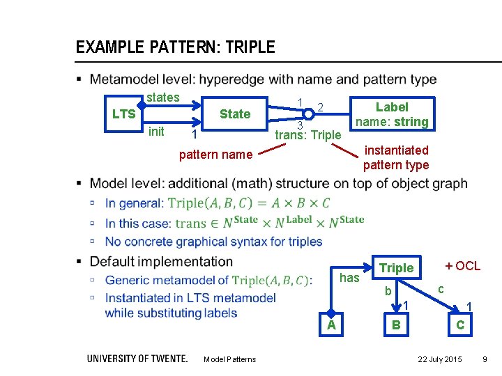 EXAMPLE PATTERN: TRIPLE § states State LTS init 1 1 2 3 trans: Triple