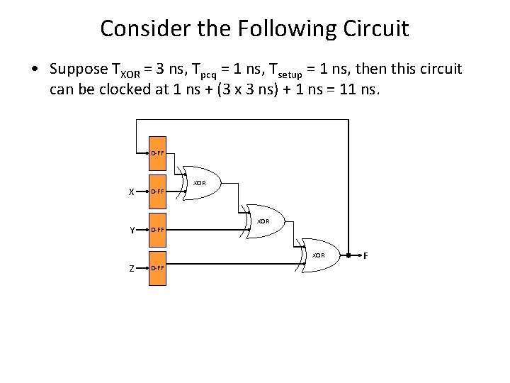 Consider the Following Circuit • Suppose TXOR = 3 ns, Tpcq = 1 ns,