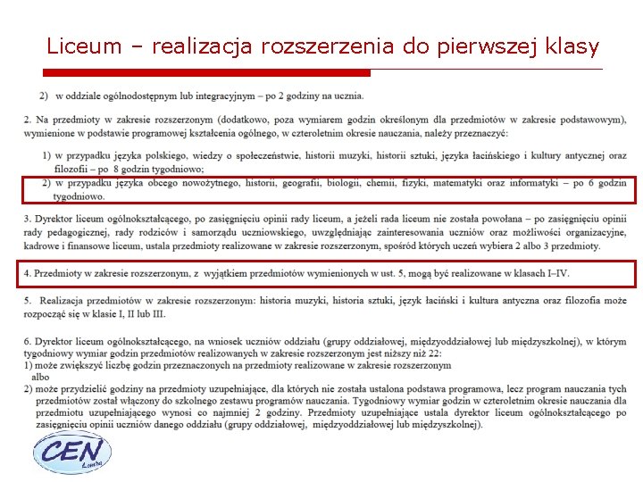 Liceum – realizacja rozszerzenia do pierwszej klasy 