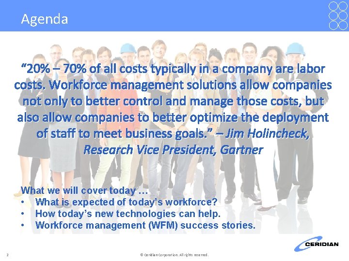 Agenda “ 20% – 70% of all costs typically in a company are labor