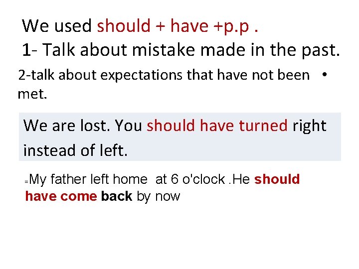 We used should + have +p. p. 1 - Talk about mistake made in
