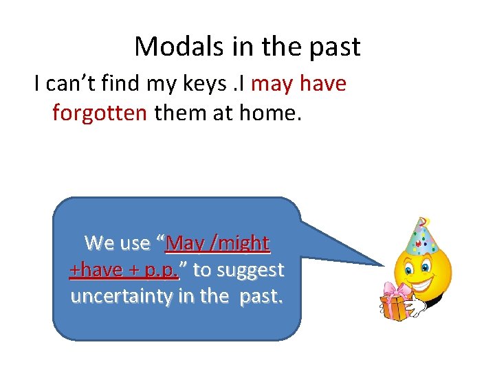Modals in the past I can’t find my keys. I may have forgotten them