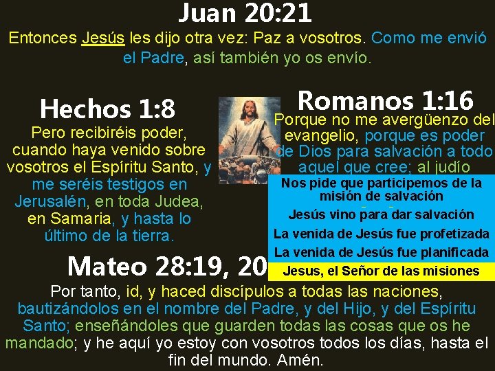 Juan 20: 21 Entonces Jesús les dijo otra vez: Paz a vosotros. Como me Juan 20: 21 Entonces Jesús les dijo otra vez: Paz a vosotros. Como me