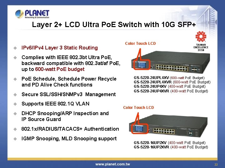 Layer 2+ LCD Ultra Po. E Switch with 10 G SFP+ u IPv 6/IPv