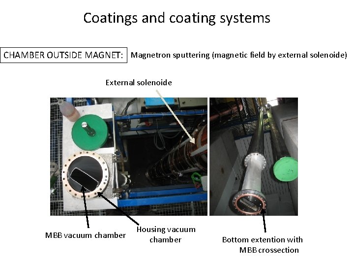 Coatings and coating systems CHAMBER OUTSIDE MAGNET: Magnetron sputtering (magnetic field by external solenoide)