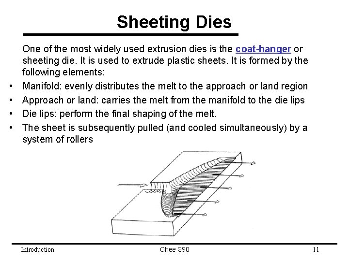 Sheeting Dies • • One of the most widely used extrusion dies is the