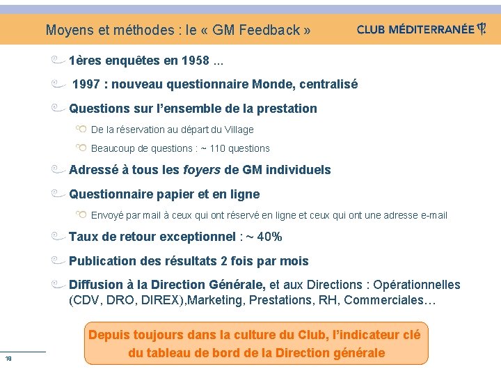 Moyens et méthodes : le « GM Feedback » 1ères enquêtes en 1958. .