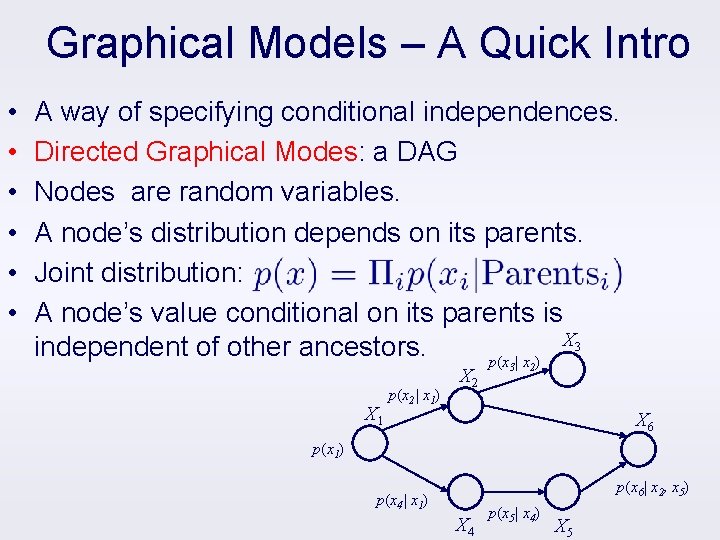 Graphical Models – A Quick Intro • • • A way of specifying conditional