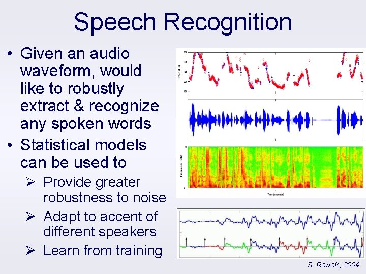 Speech Recognition • Given an audio waveform, would like to robustly extract & recognize