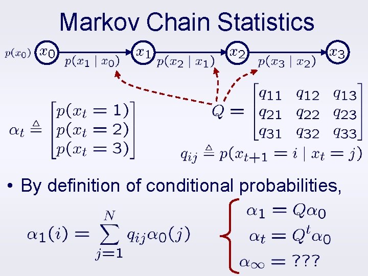 Markov Chain Statistics • By definition of conditional probabilities, 
