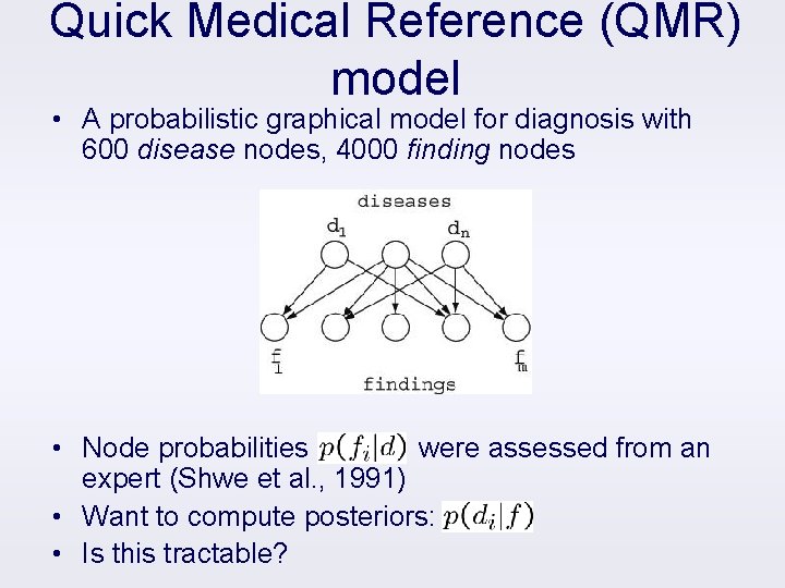 Quick Medical Reference (QMR) model • A probabilistic graphical model for diagnosis with 600