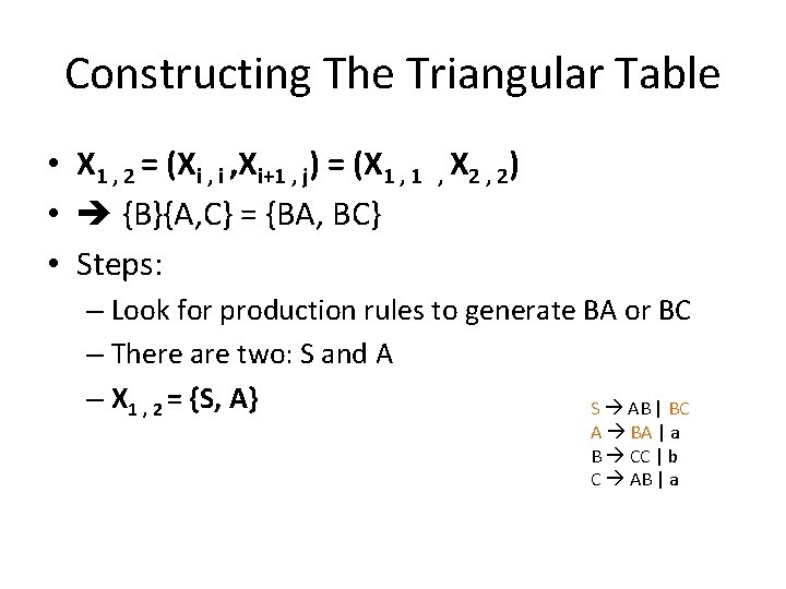 Constructing The Triangular Table • X 1 , 2 = (Xi , Xi+1 ,