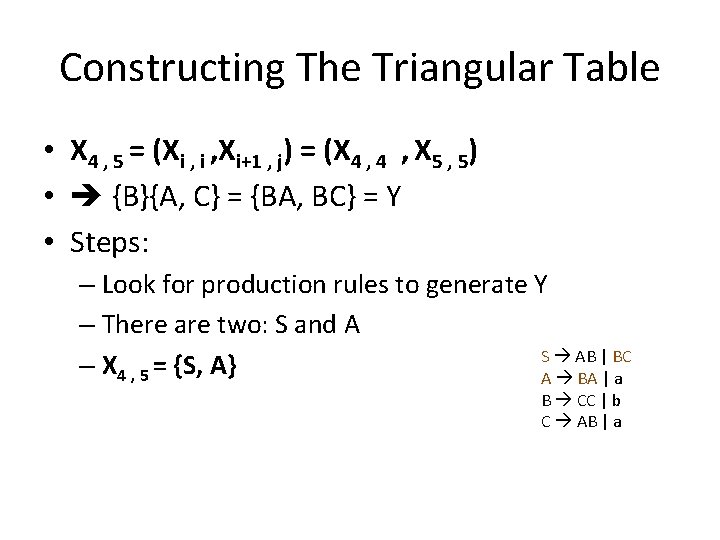 Constructing The Triangular Table • X 4 , 5 = (Xi , Xi+1 ,