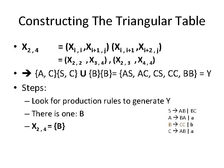 Constructing The Triangular Table • X 2 , 4 = (Xi , Xi+1 ,