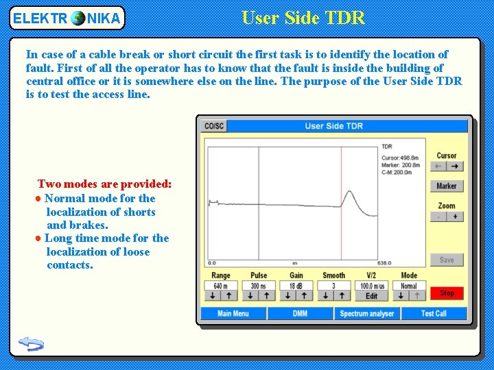 ELEKTR NIKA User Side TDR In case of a cable break or short circuit